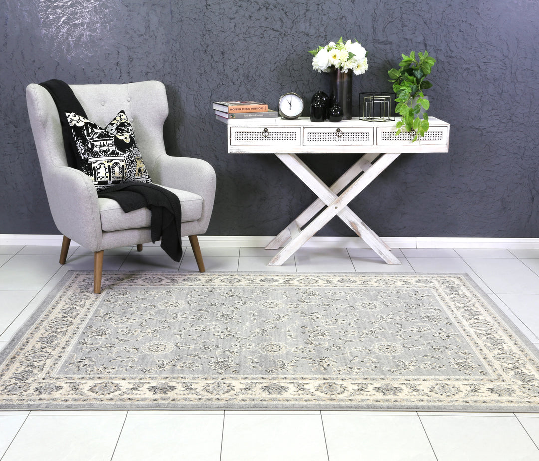 London Grey Cream Border Rug
