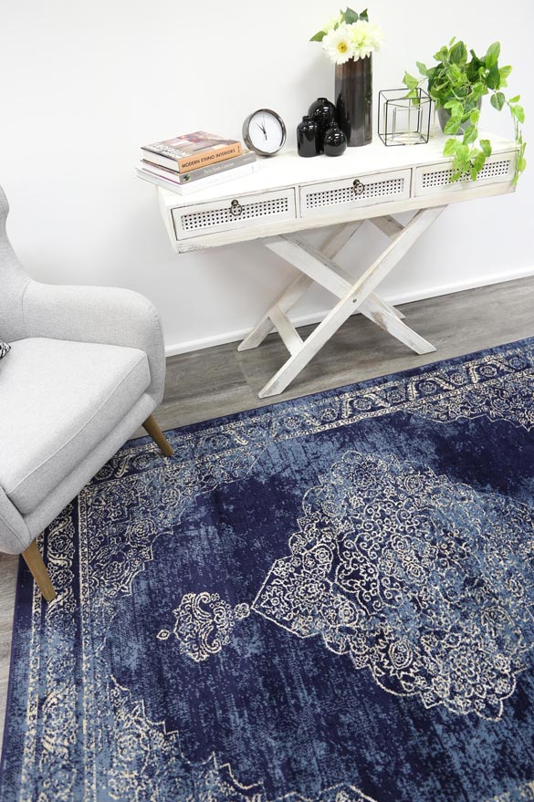 London Distressed Navy Rug