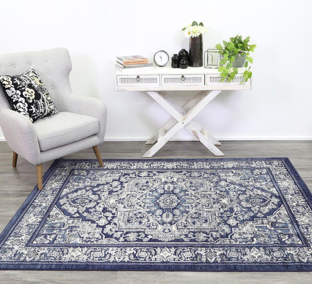 London Tranistional Navy Rug