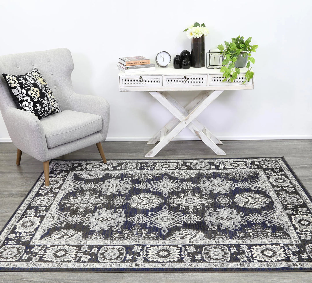 London Ziegler Navy Grey Rug