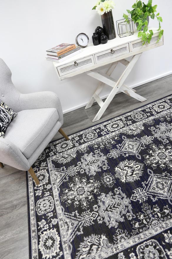 London Ziegler Navy Grey Rug
