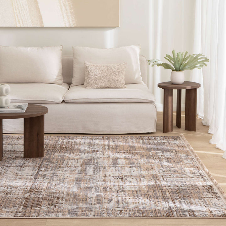 Venice Distressed Look Watercolour Beige Grey Rug - CH08