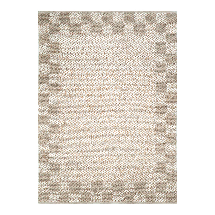 Verona Checkered Border Cream Beige Jute and Wool Rug