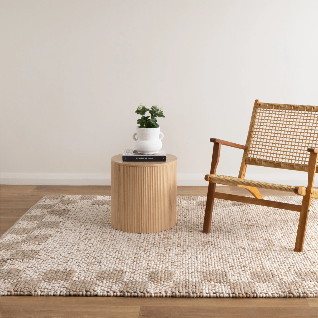 Verona Checkered Border Cream Beige Jute and Wool Rug