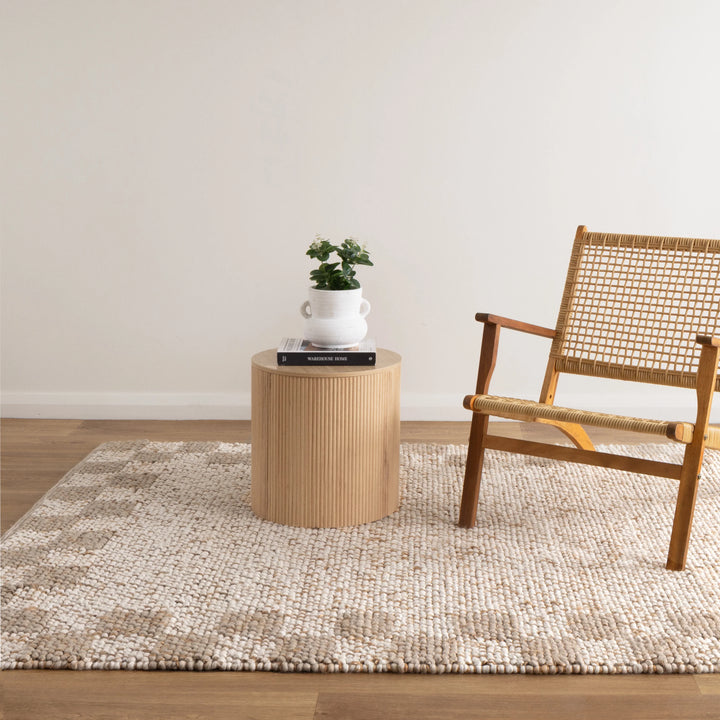 Verona Checkered Border Cream Beige Jute and Wool Rug