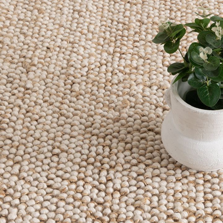 Verona Checkered Border Cream Beige Jute and Wool Rug
