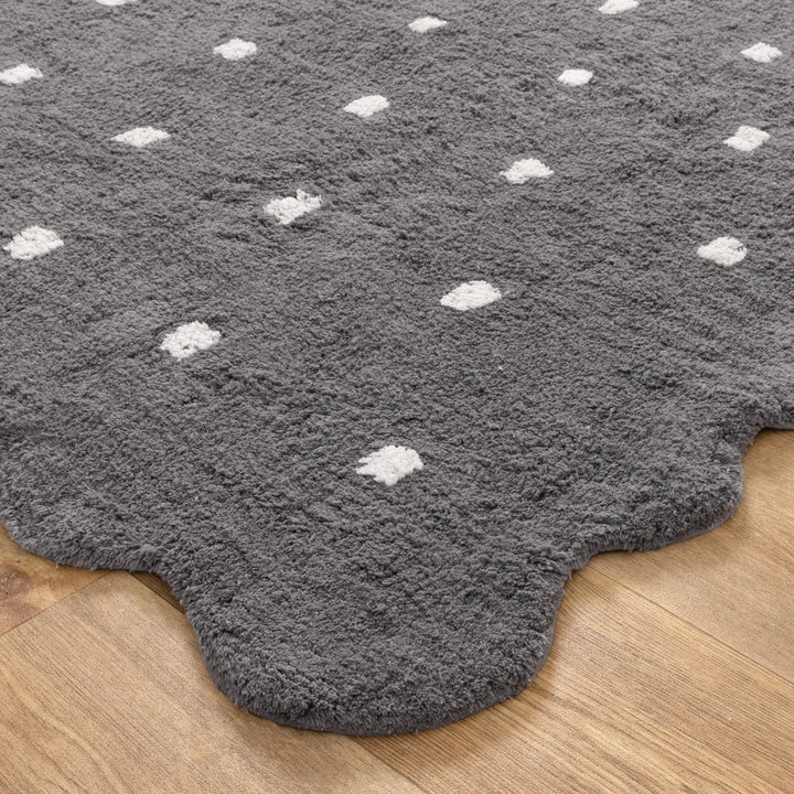 Paris Round Scalloped Kids Rug Grey: New Arrival
