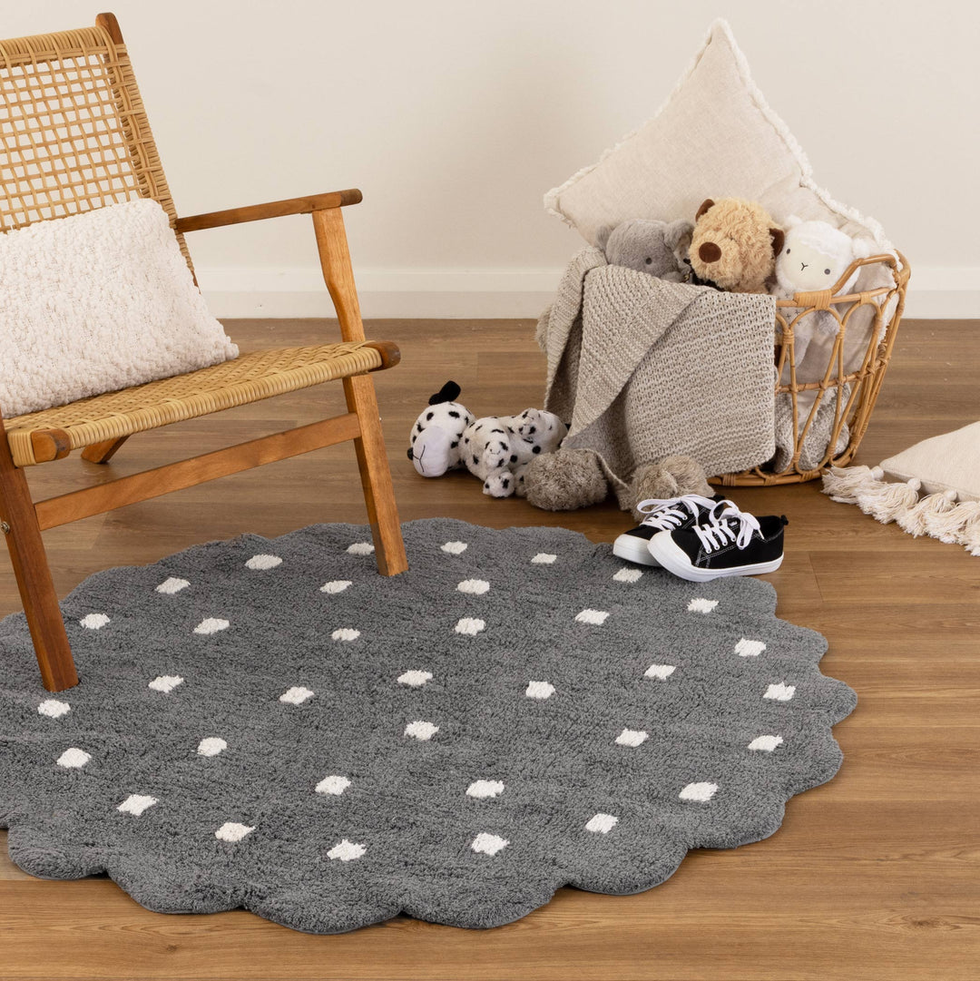 Paris Round Scalloped Kids Rug Grey: New Arrival