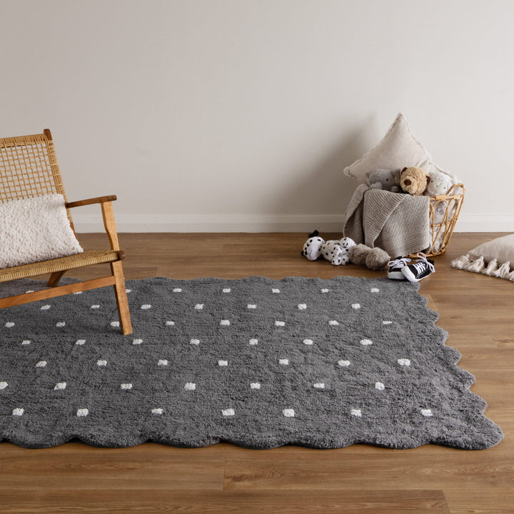 Paris Rectangle Scalloped Kids Rug Grey: New Arrival