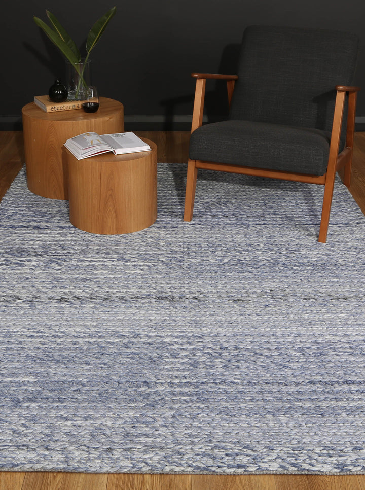Nice Cue Blue Wool Blend Rug