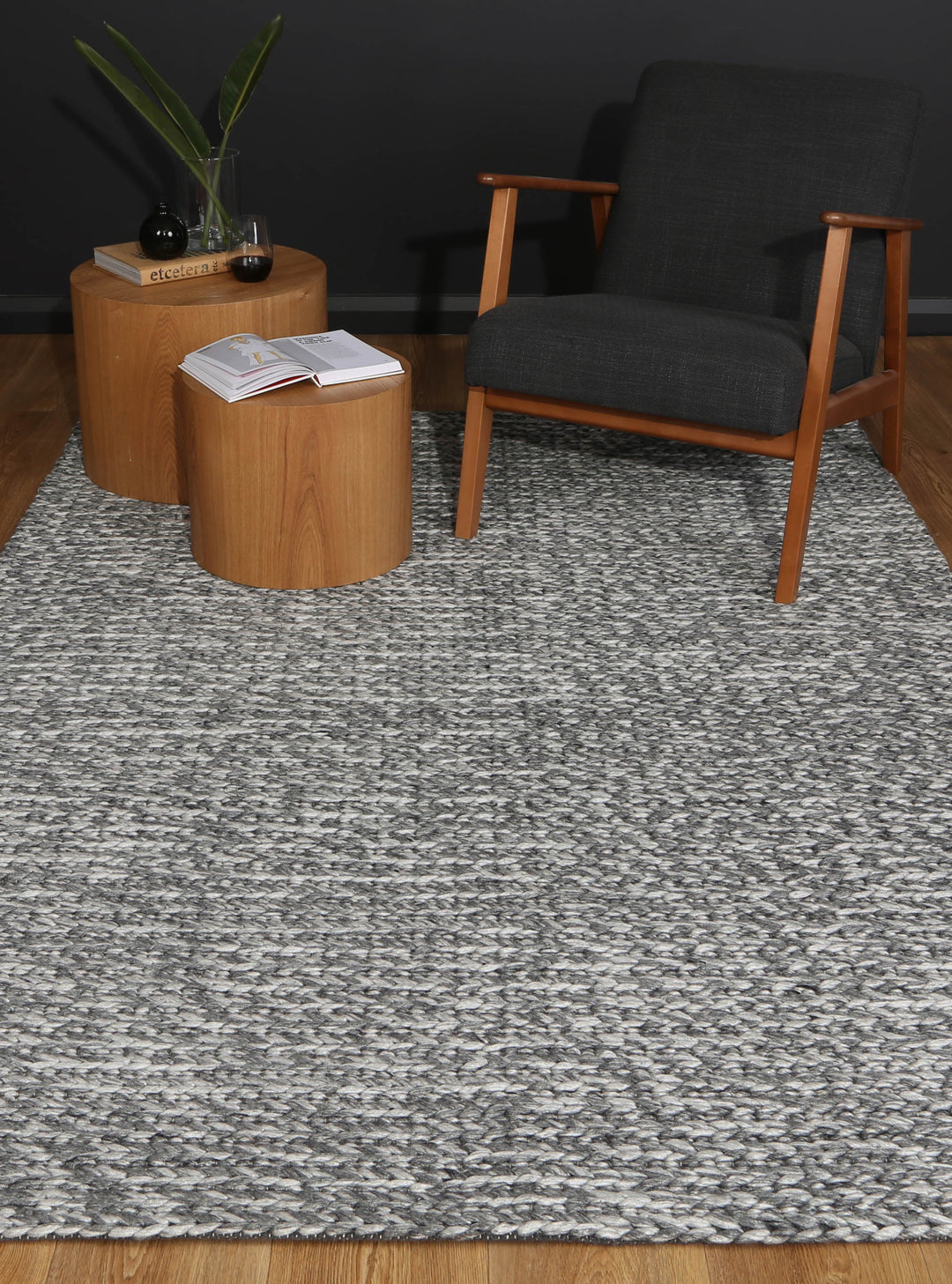 Nice Cue Charcoal Wool Blend Rug