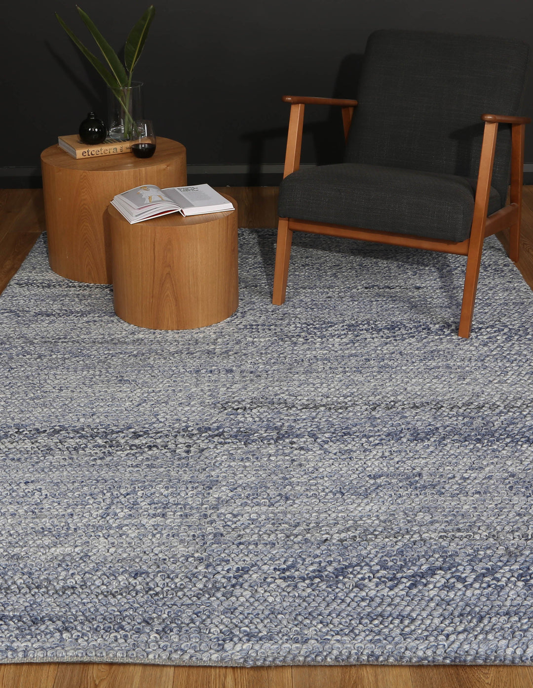 Nice Loopy Blue Wool Blend Rug