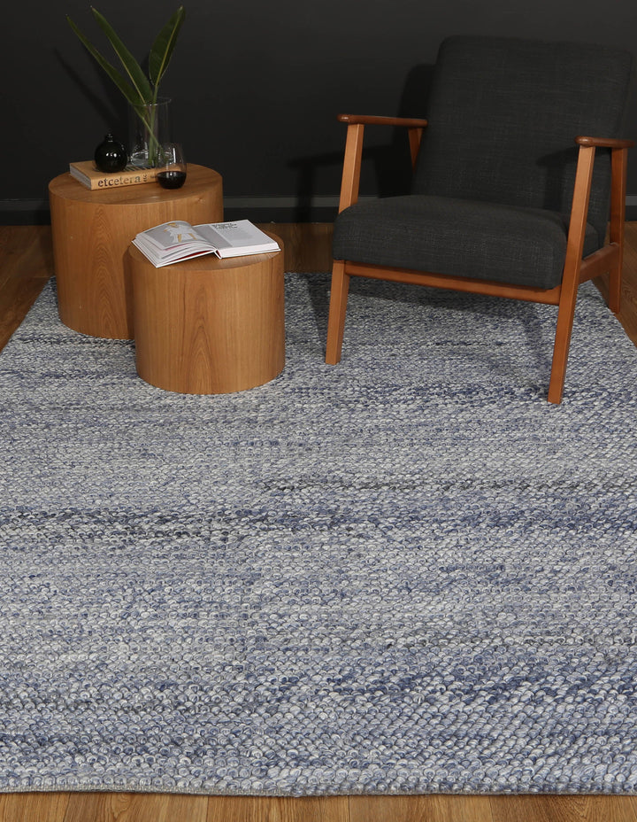 Nice Loopy Blue Wool Blend Rug