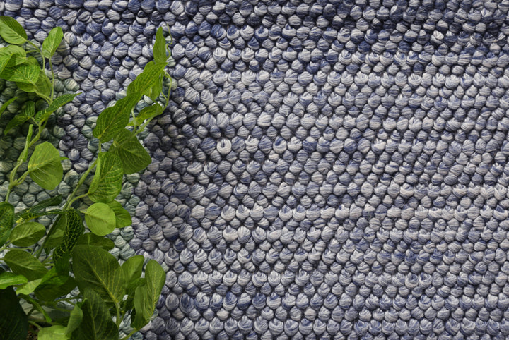 Nice Loopy Blue Wool Blend Rug