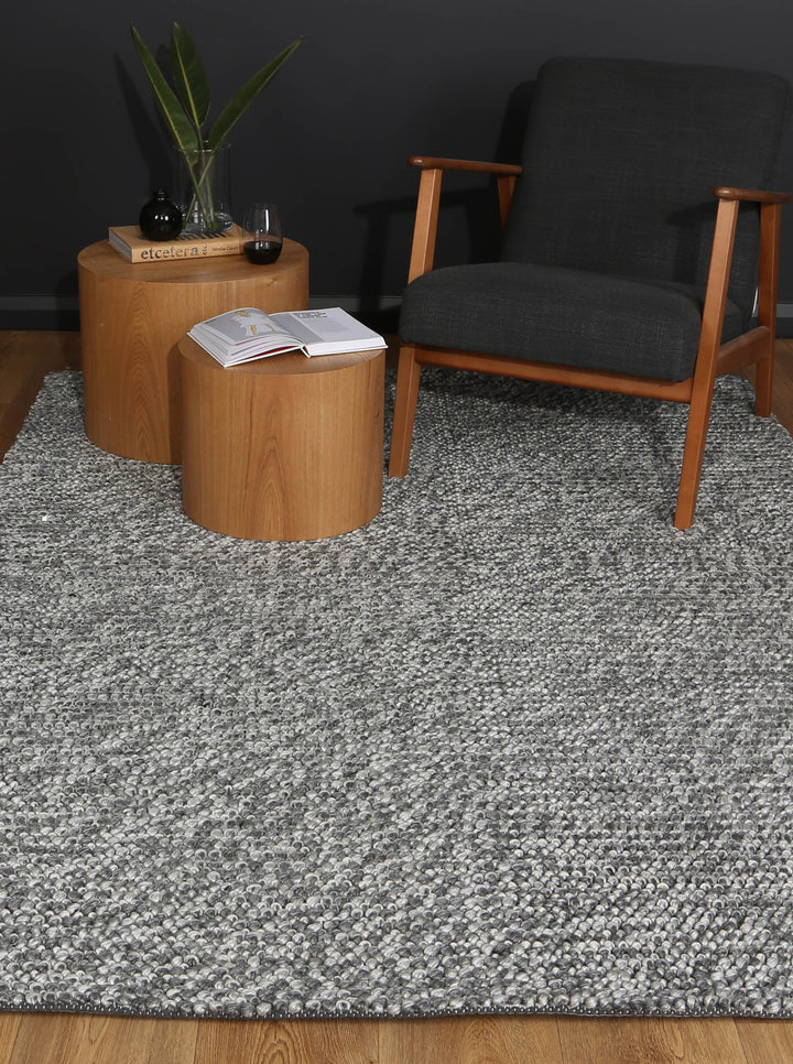 Nice Loopy Charcoal Wool Blend Rug