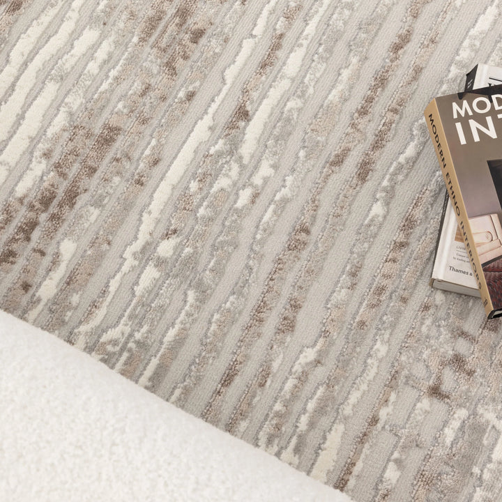 Capri Distressed Lines Grey Beige Rug