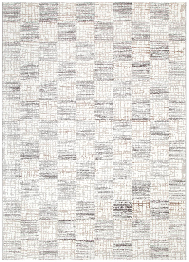 Barca Distressed Checkers Grey Beige Rug
