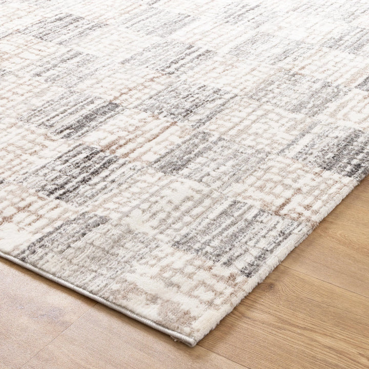 Barca Distressed Checkers Grey Beige Rug