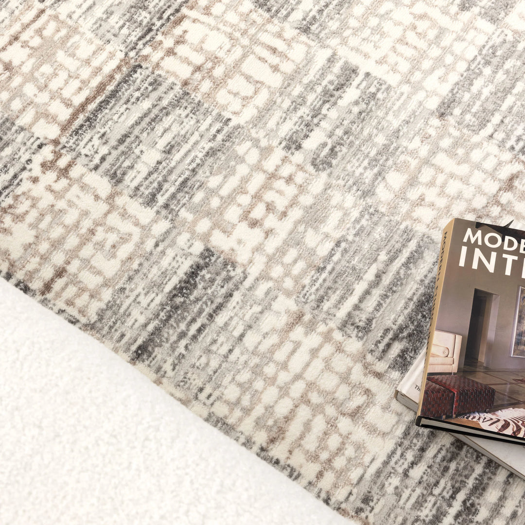 Barca Distressed Checkers Grey Beige Rug