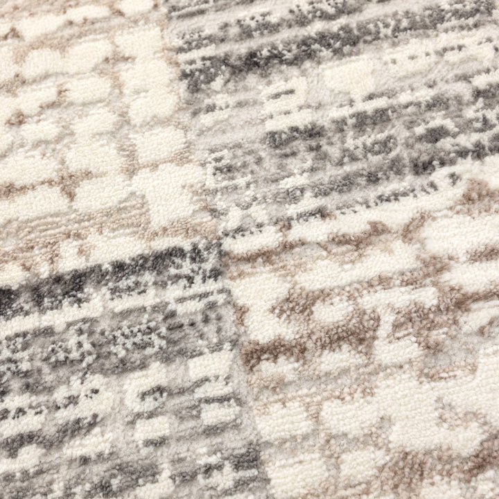 Barca Distressed Checkers Grey Beige Rug