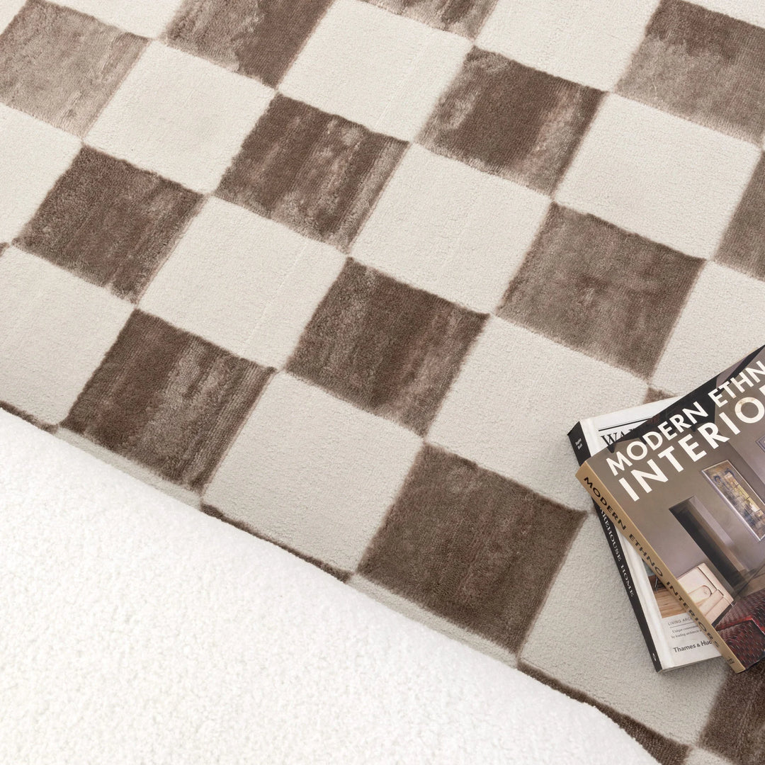 Barca Checkers Cream Brown Rug