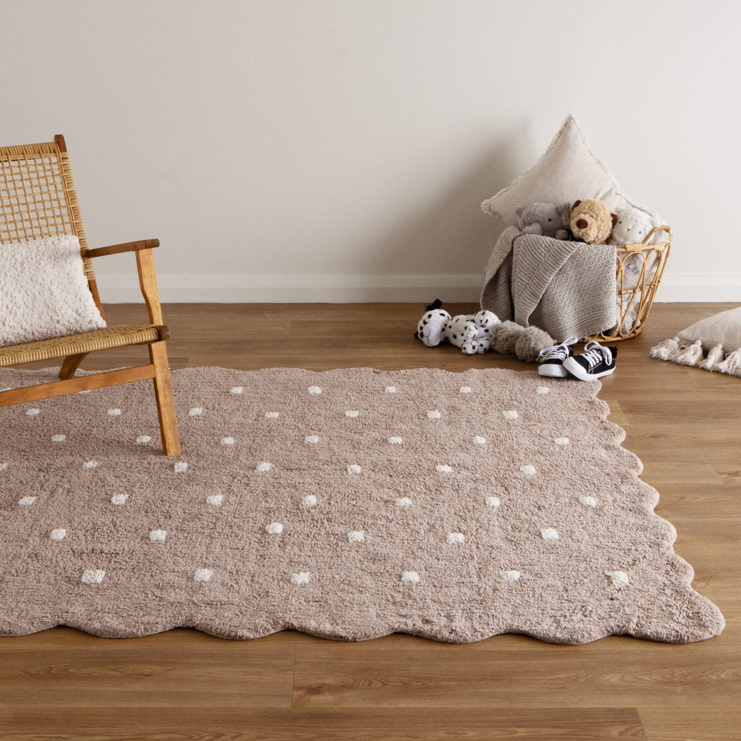 Paris Rectangle Scalloped Kids Rug Mushroom Beige: New Arrival