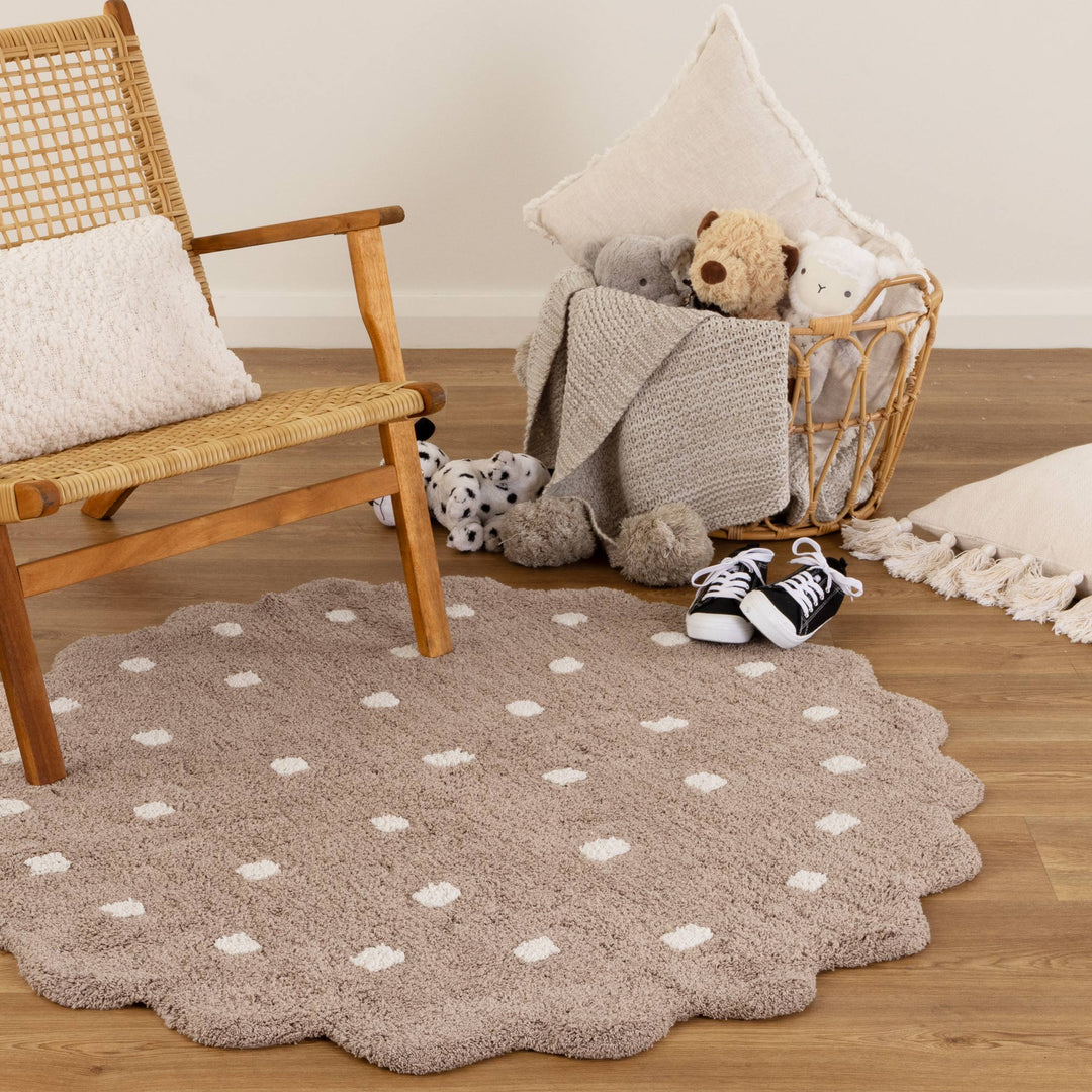 Paris Round Scalloped Kids Rug Mushroom Beige: New Arrival