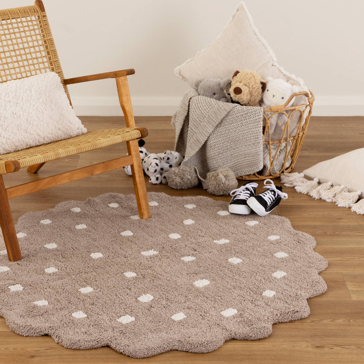 Paris Round Scalloped Kids Rug Mushroom Beige: New Arrival