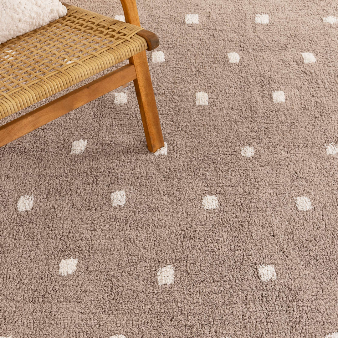 Paris Round Scalloped Kids Rug Mushroom Beige: New Arrival