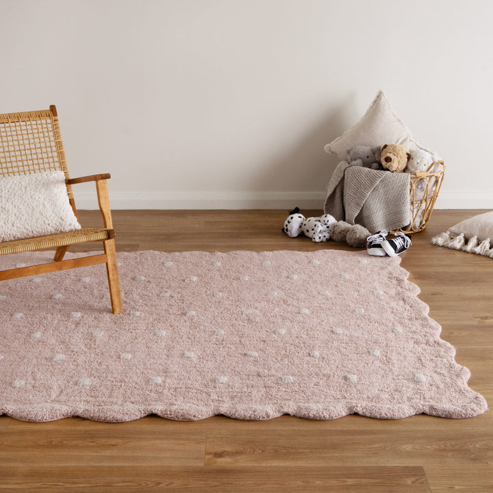 Paris Rectangle Scalloped Kids Rug Blush Pink: New Arrival