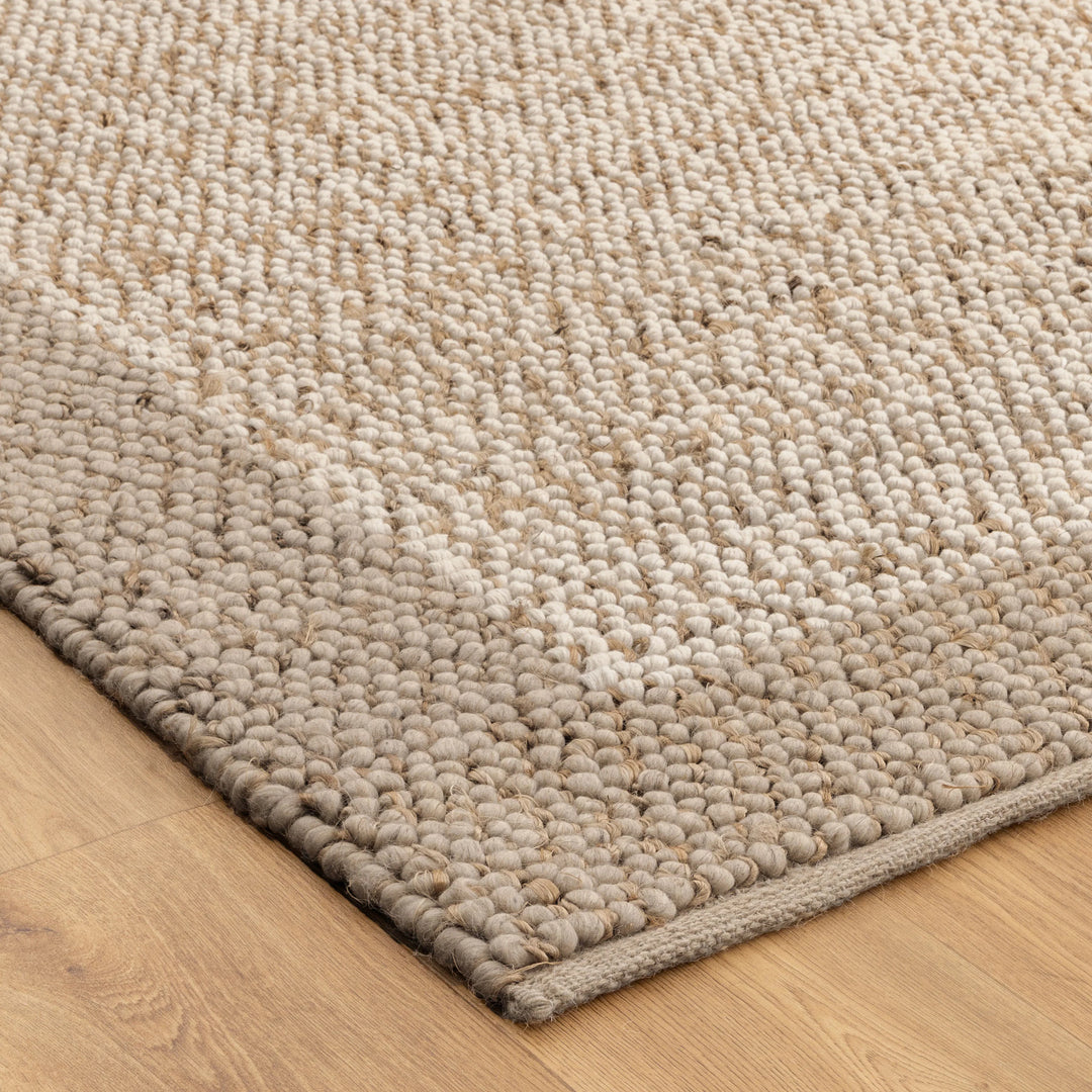 Verona Plain Border Cream Beige Jute and Wool Rug