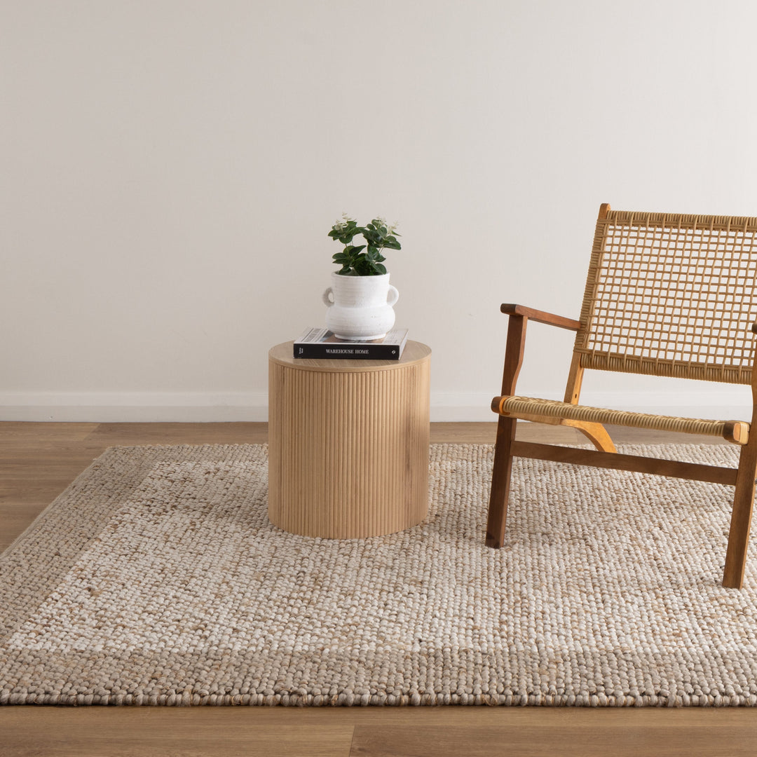 Verona Plain Border Cream Beige Jute and Wool Rug