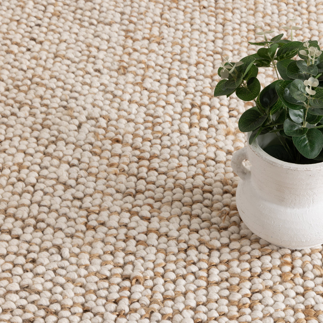 Verona Plain Border Cream Beige Jute and Wool Rug