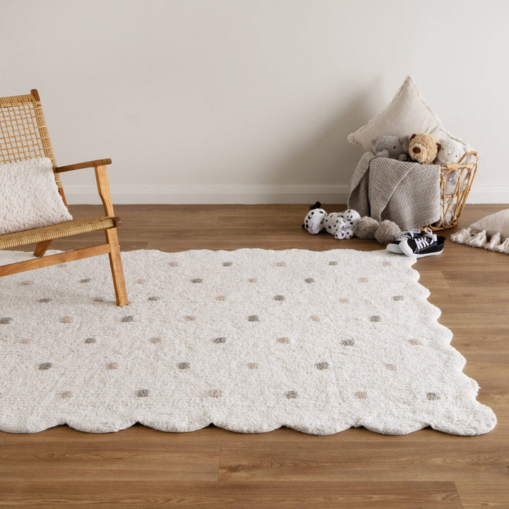 Paris Rectangle Scalloped Kids Rug White &amp; Multi: New Arrival