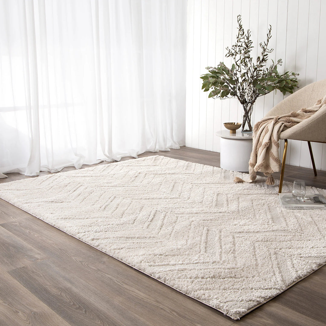 Alps Chevron Beige Shag Rug