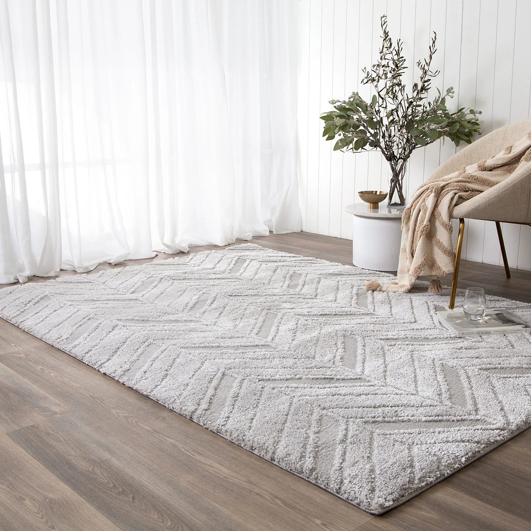 Alps Chevron Silver Shag Rug
