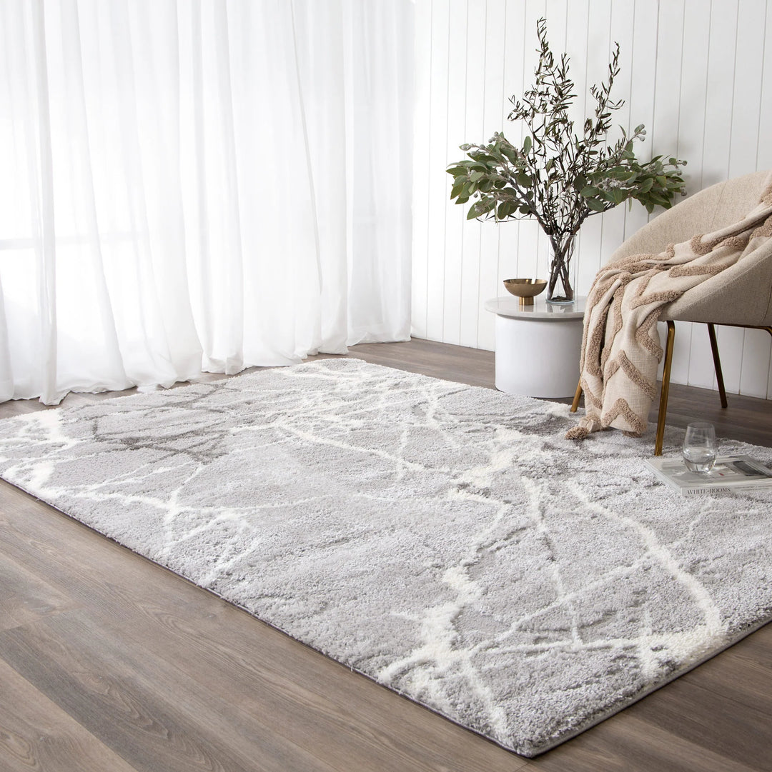 Alps Abstract Silver Shag Rug