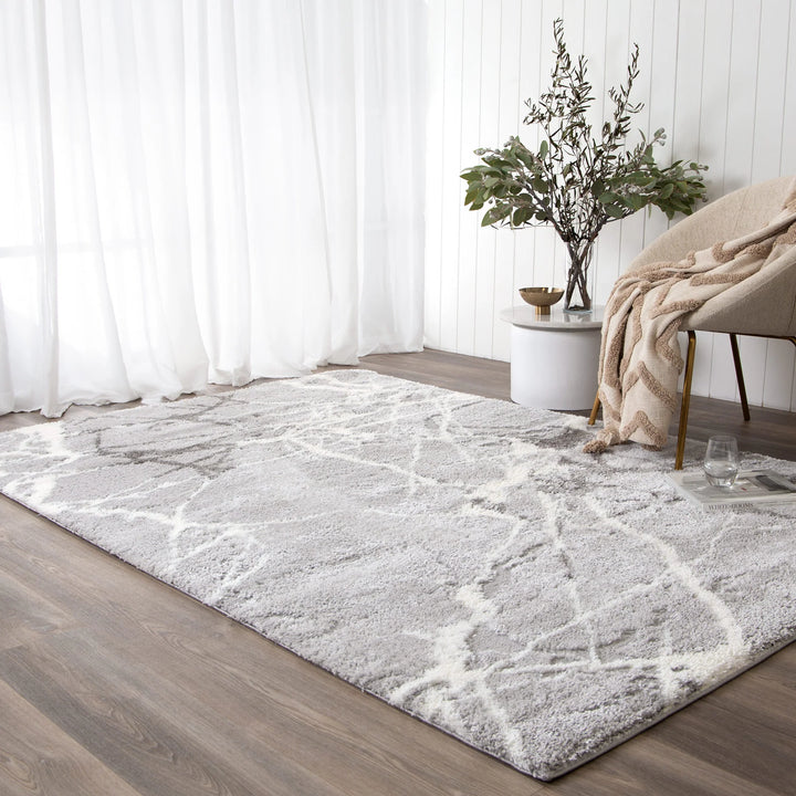 Alps Abstract Silver Shag Rug