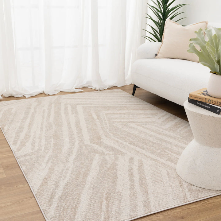 Yazd Geo Lines Beige Cream Rug - TOS1