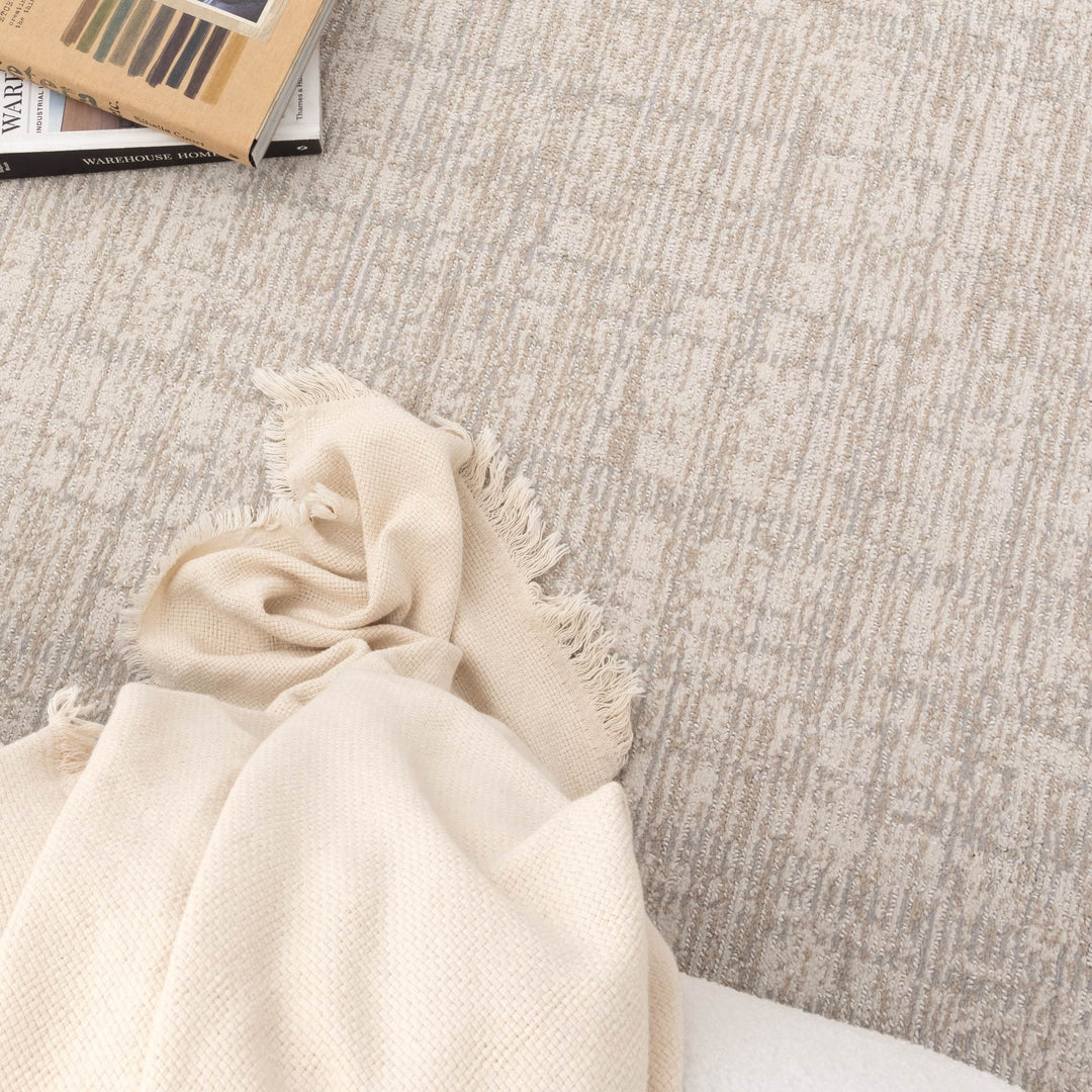 Yazd Distressed Lines Grey Beige Rug - TOS4