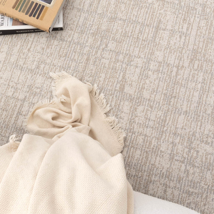 Yazd Distressed Lines Grey Beige Rug - TOS4