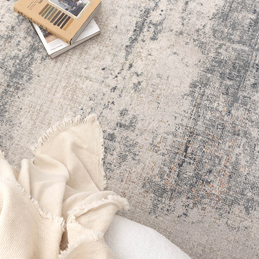 Yazd Distressed Splash Beige Blue Rug TOS5
