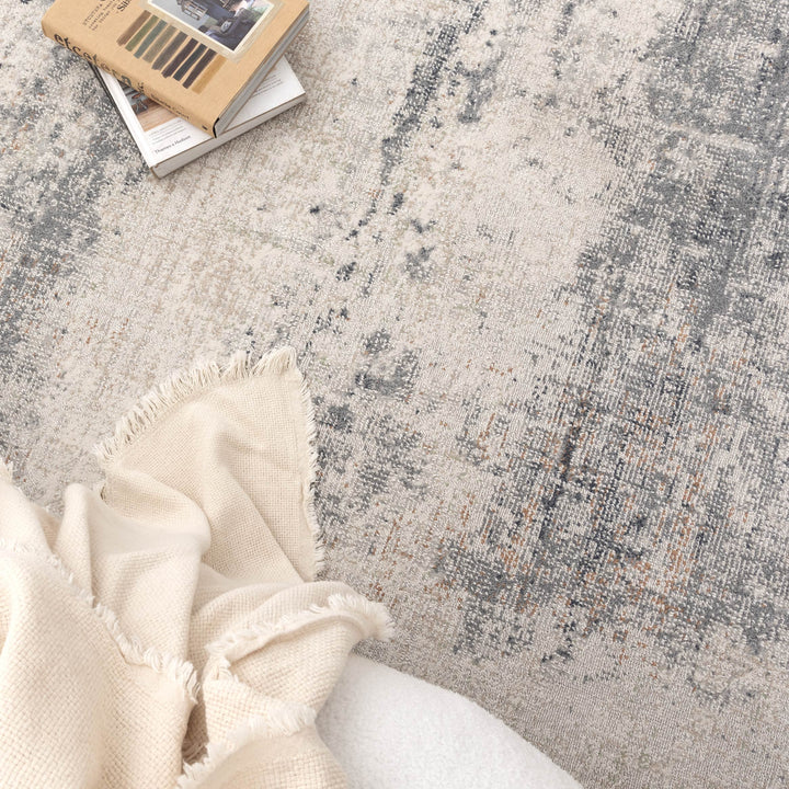 Yazd Distressed Splash Beige Blue Rug TOS5
