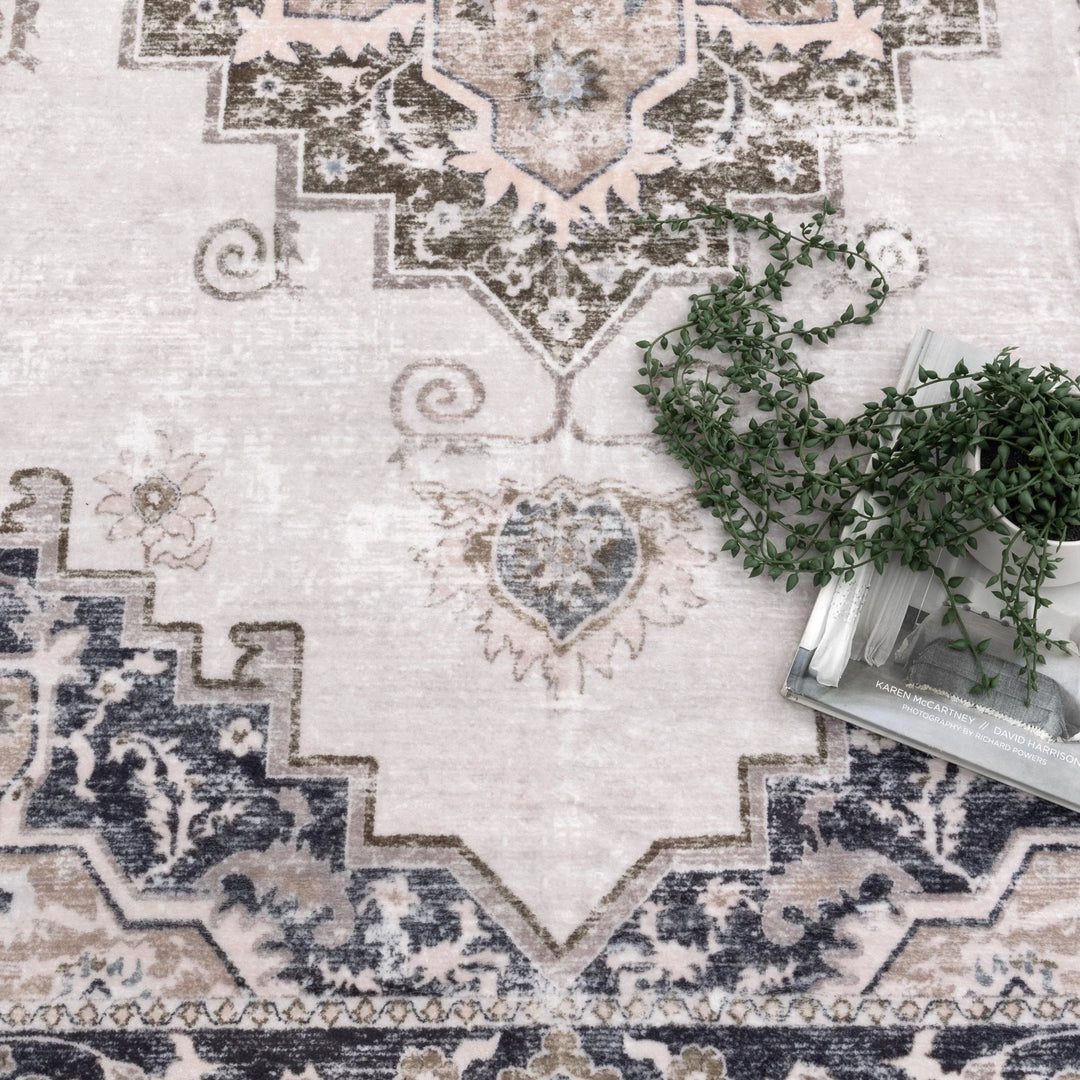 Vance Beige Grey Machine Washable Rug