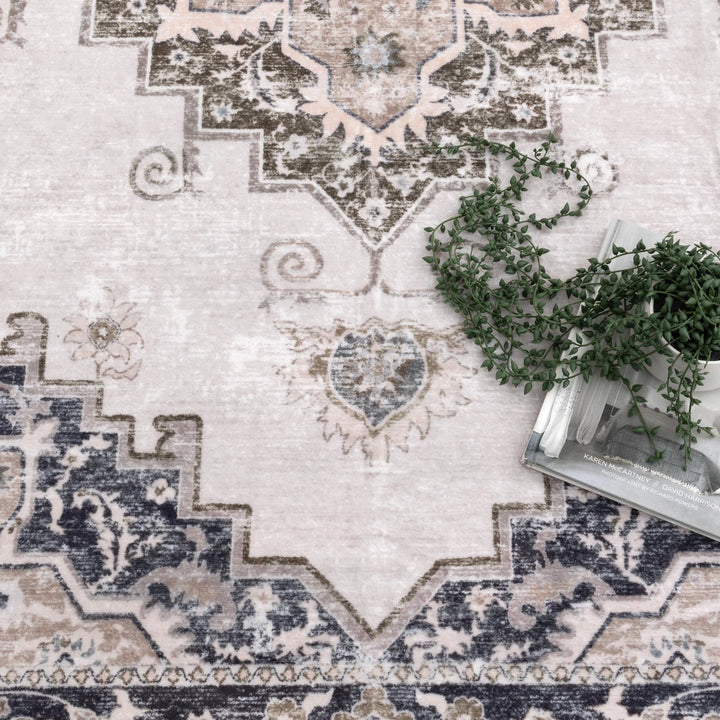 Vance Beige Grey Machine Washable Rug