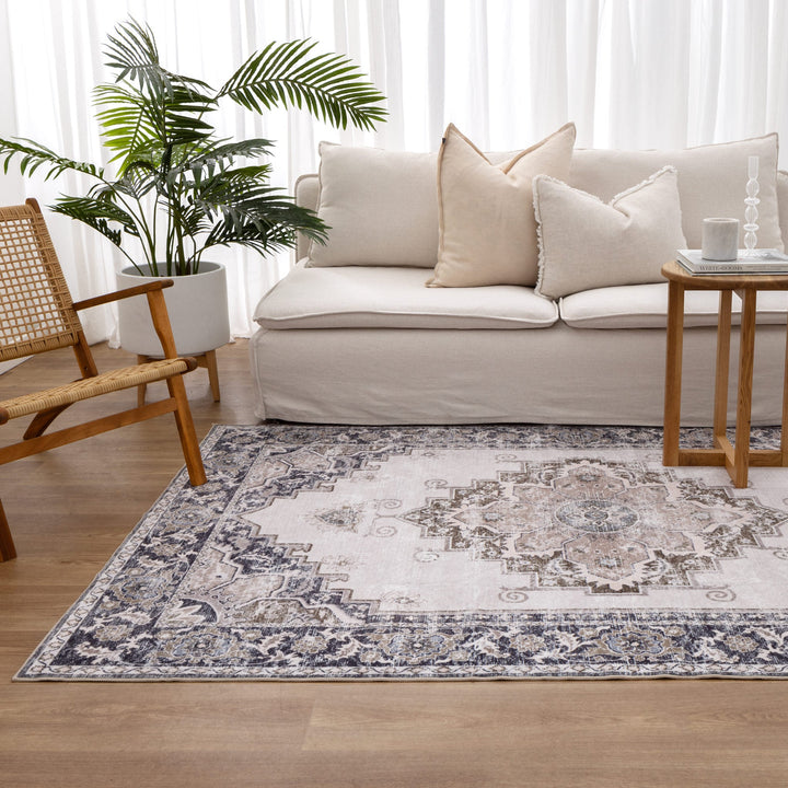 Vance Beige Grey Machine Washable Rug