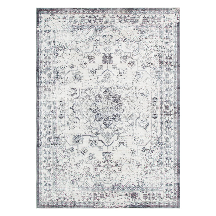 Vance Blue Distressed Medallion Machine Washable Rug