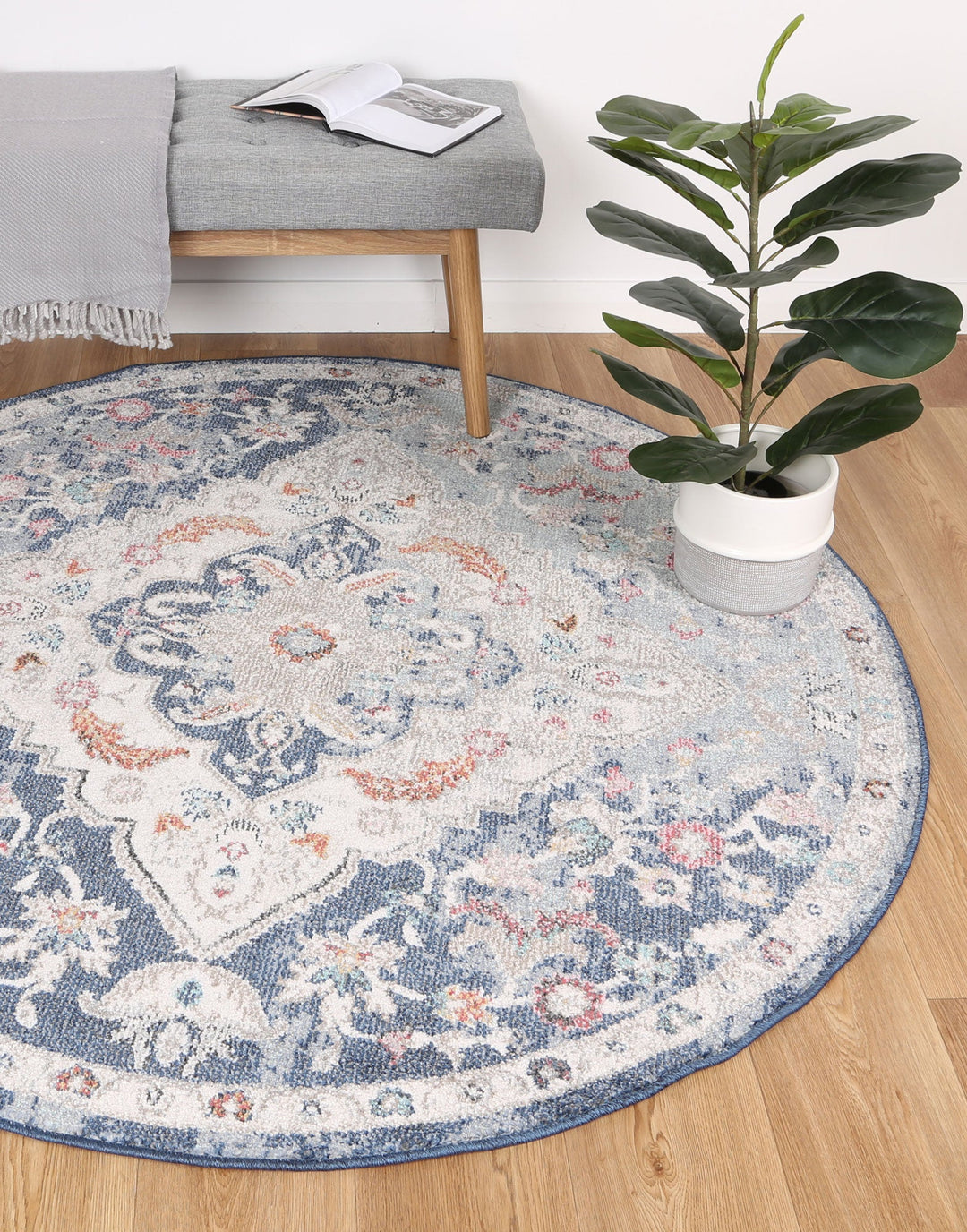 Sofia 35 Navy Multi Round Rug