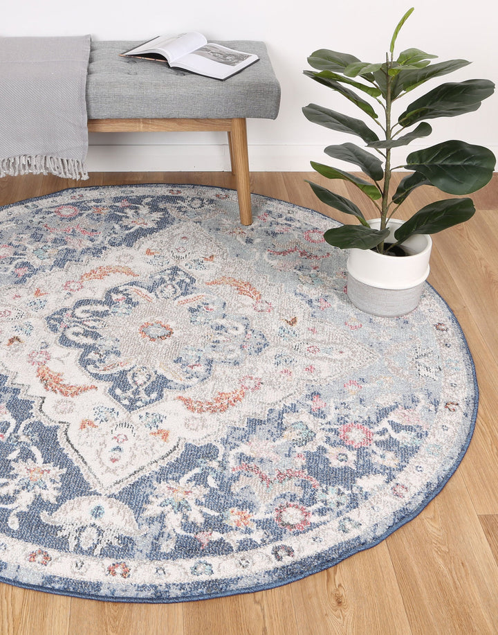 Sofia 35 Navy Multi Round Rug