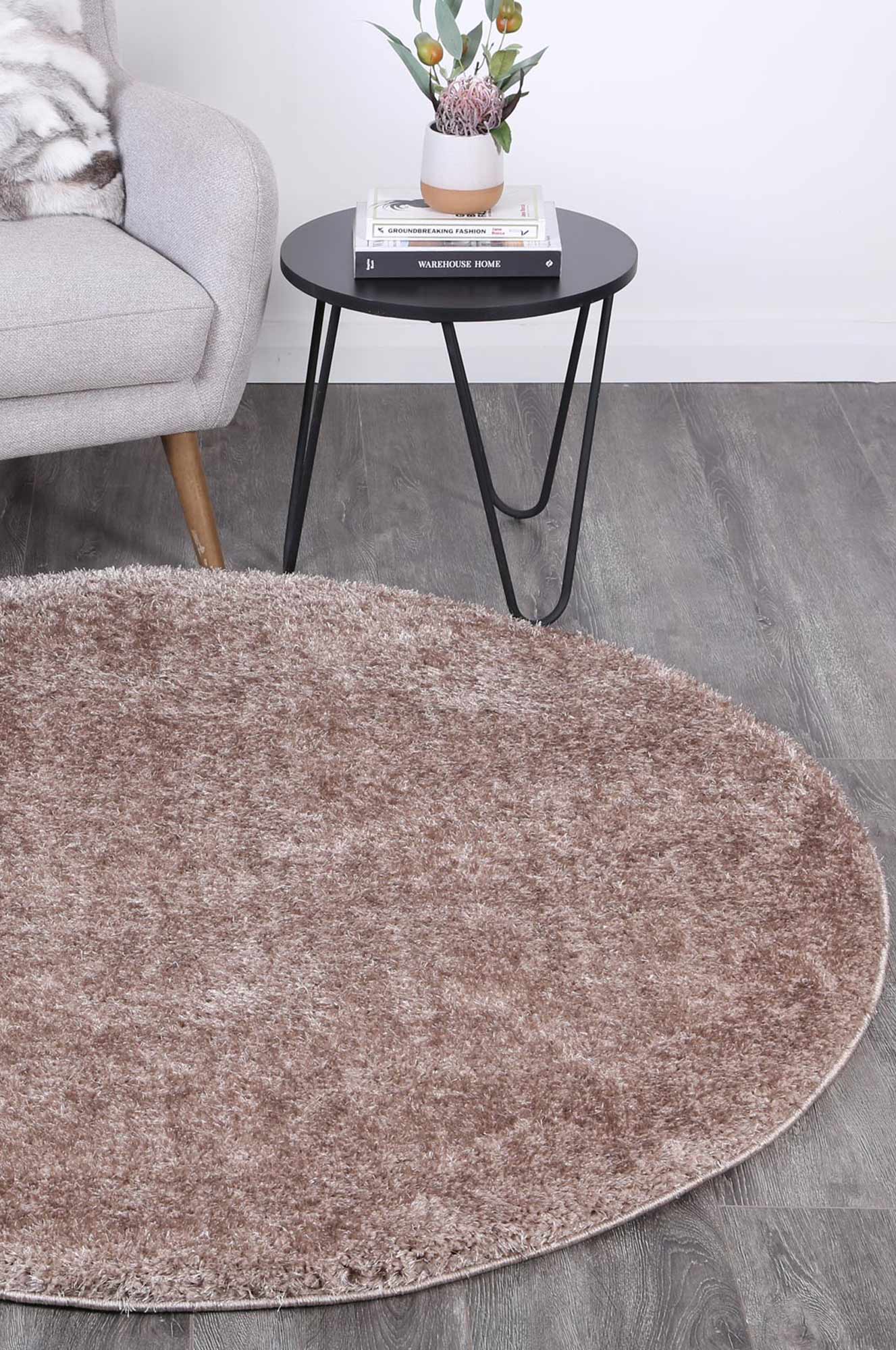 Puffy Soft Shaggy Round Rug Beige